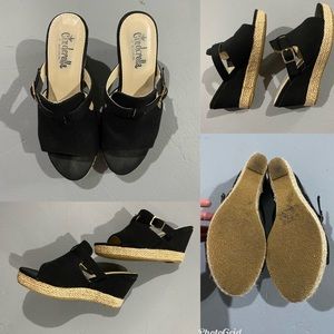 Cinderella of Boston Wedge Sandal (Black)